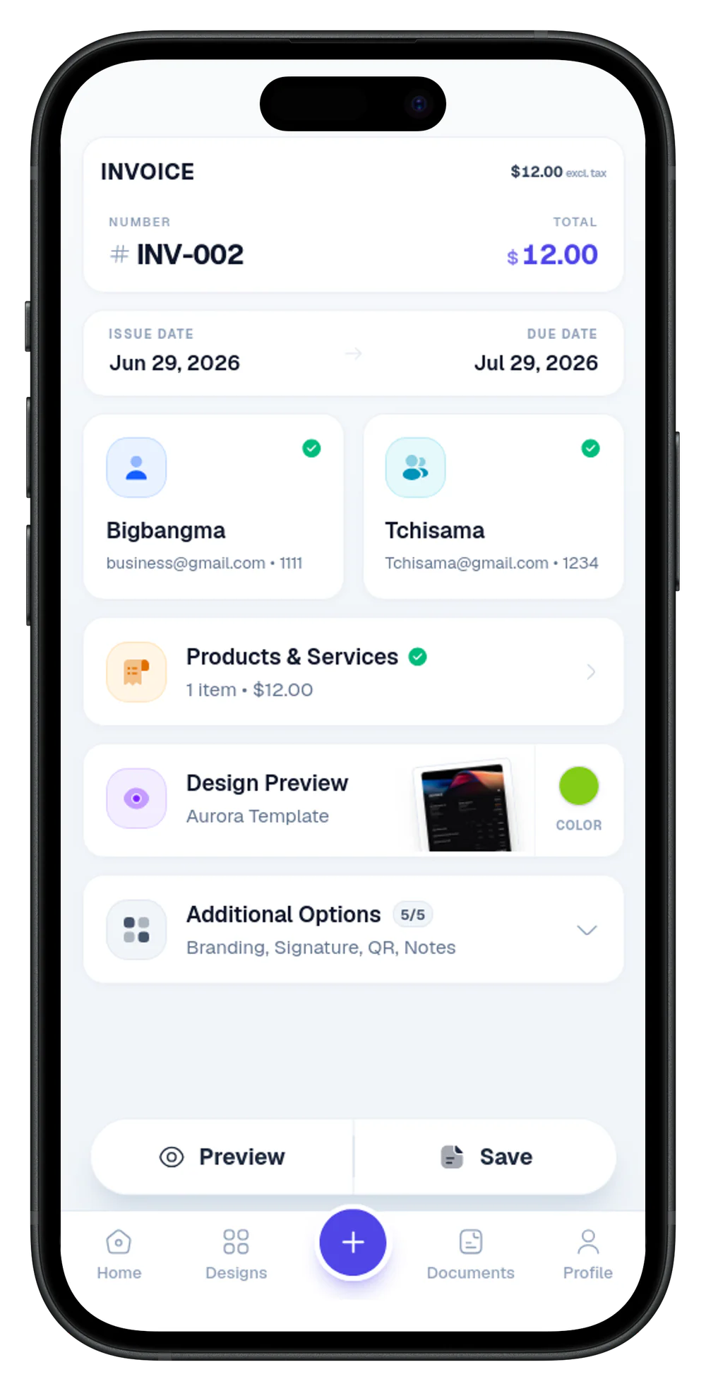 The InvoiceStamp invoice editor on iPhone