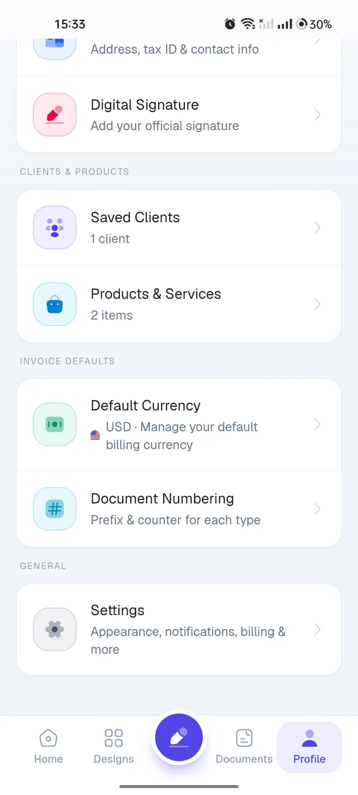 Open your Profile tab and scroll down to Settings