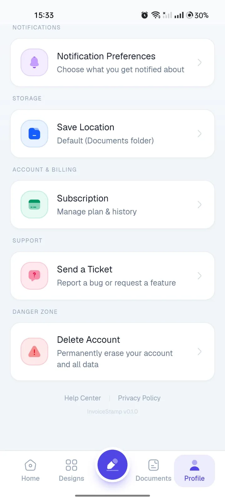 Scroll to the Danger Zone and tap Delete Account