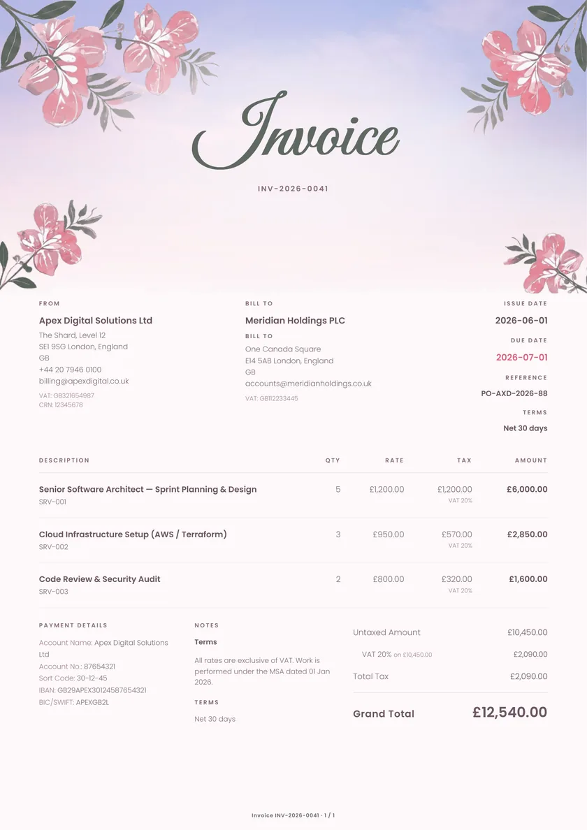Blossom invoice template
