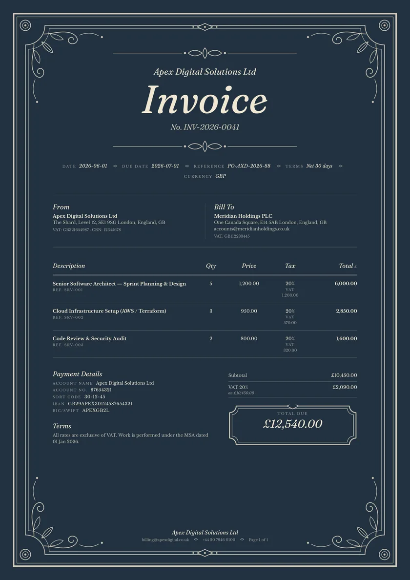 Filigree invoice template
