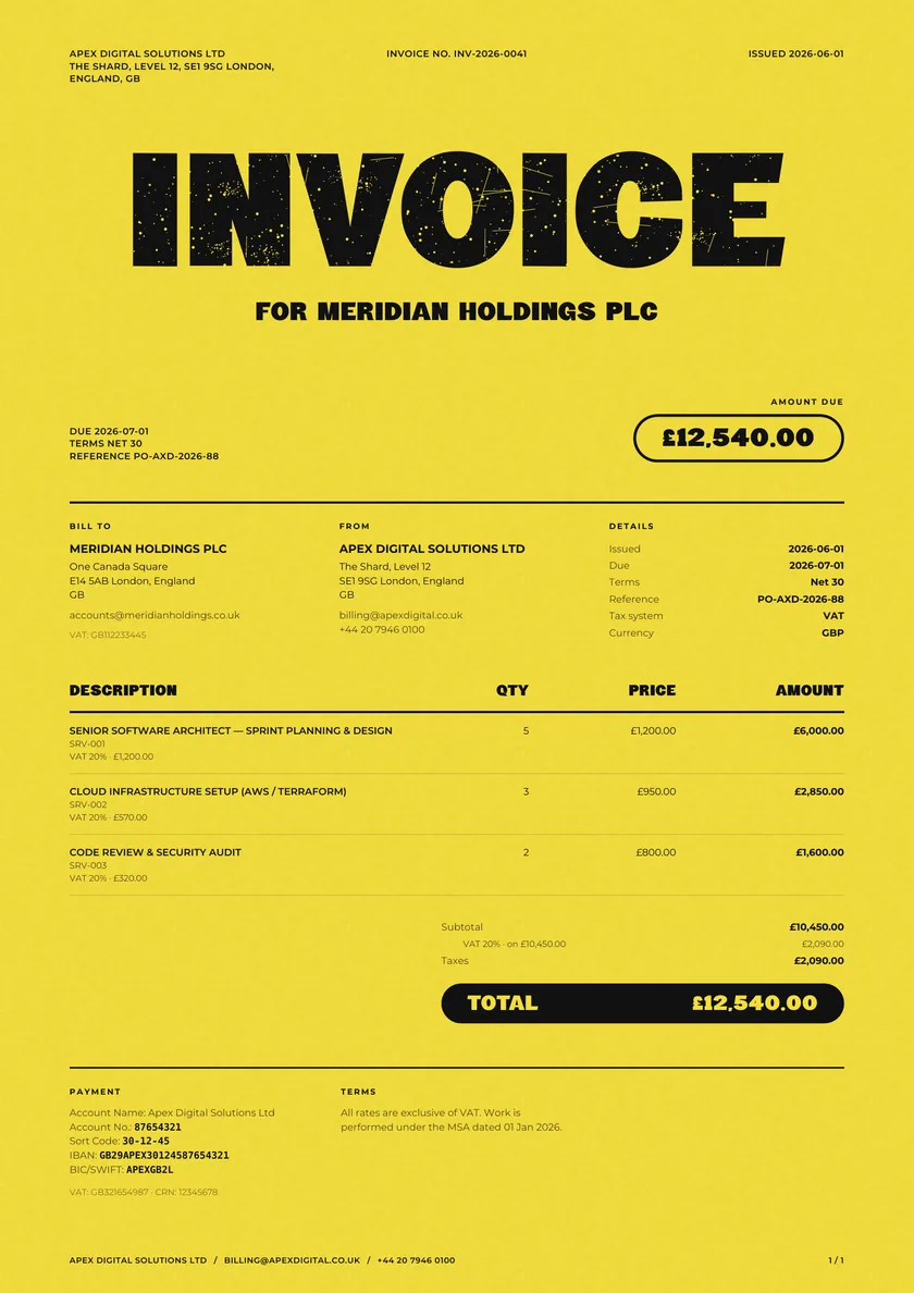 Klaxon invoice template